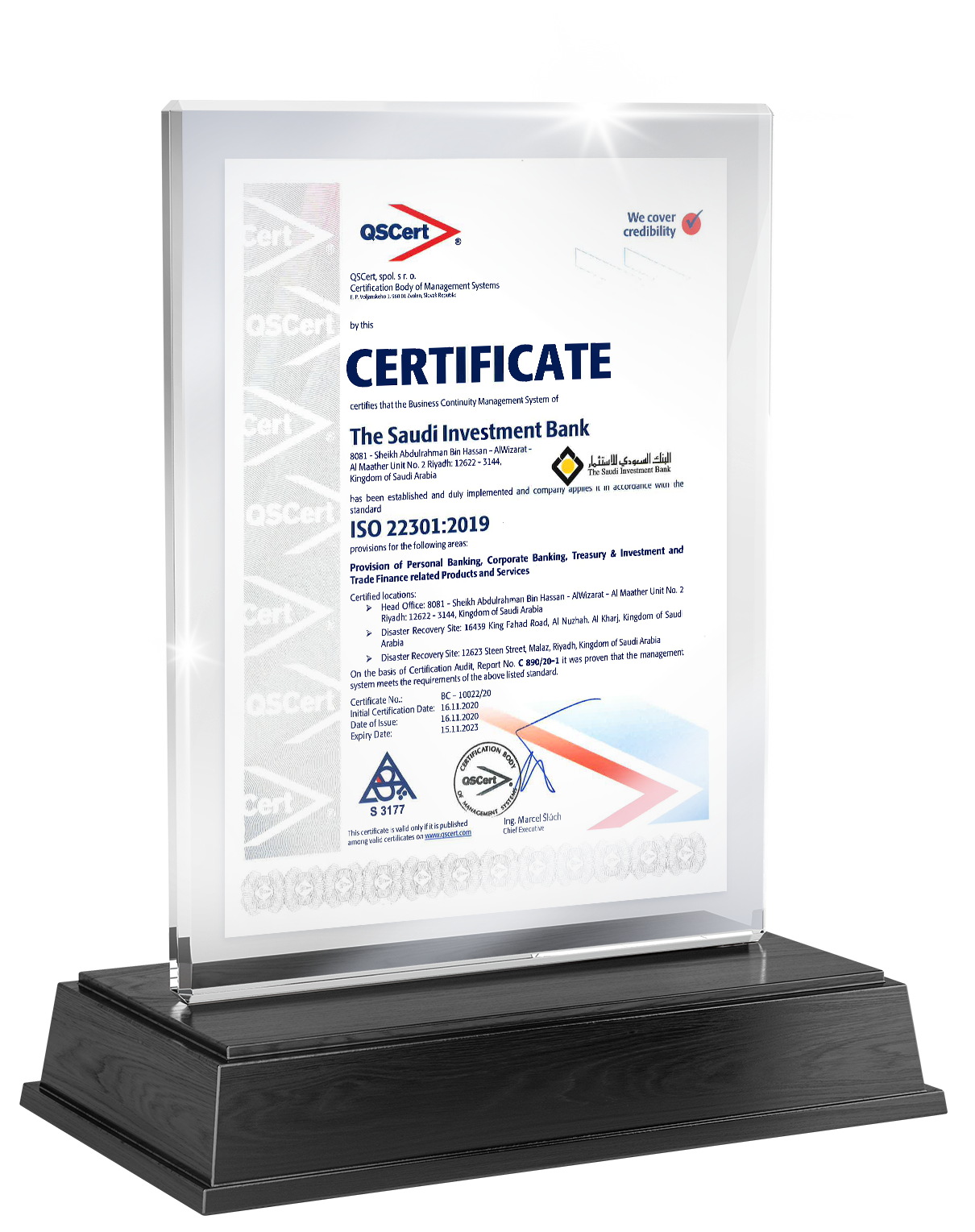 The Saudi Investment Bank Receives ISO 22301:2019 for Adhering to the Updated Standards of Business Continuity Management System